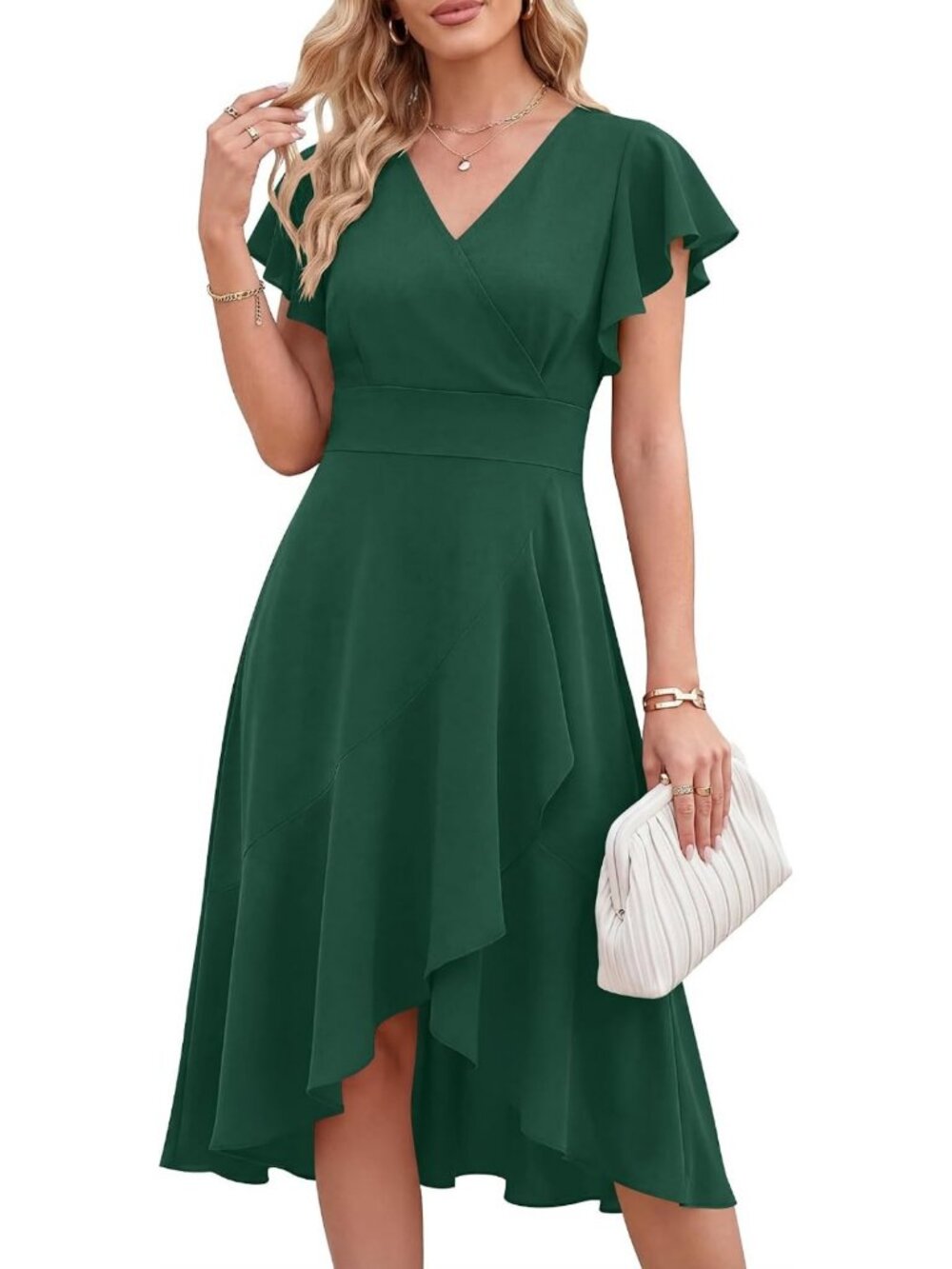 Chic Women's Fall Midi Dress - Semi-Formal Wrap Cocktail Dress for Weddings